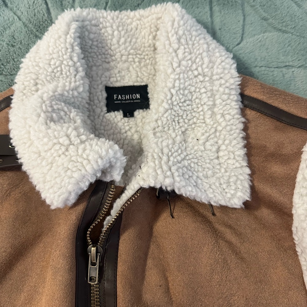 Women's Brown and White Sherpa Jacket